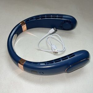 5 Speed Blue Rose Gold Neck Fan USB-C Cable Portable Hanging Personal Rechargabl